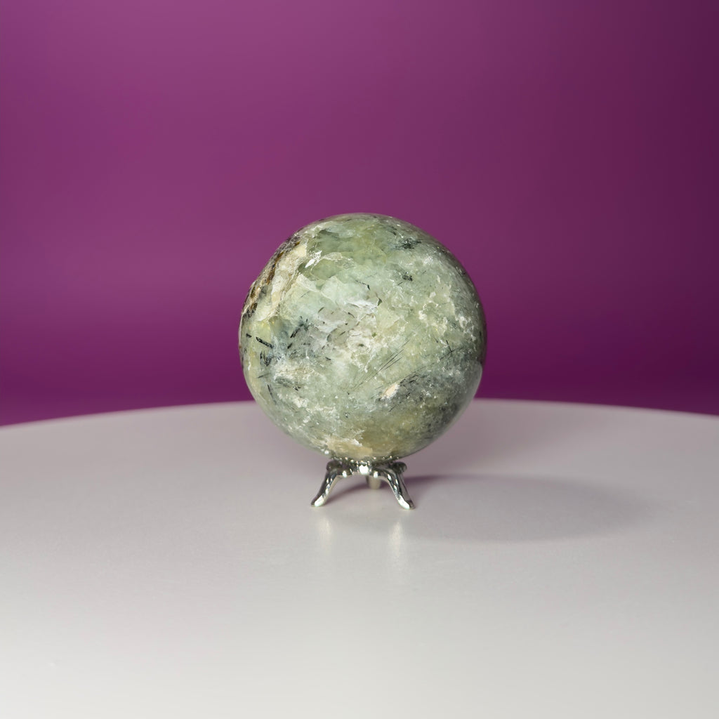 Prehnite Sphere with Stand 240g | Healing Crystal Ball | Heart Chakra Stone | Home Decor Gift