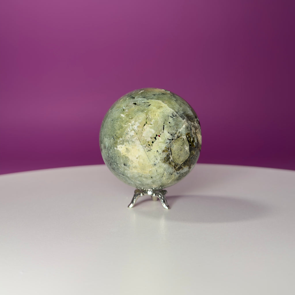 Prehnite Sphere with Stand 240g | Healing Crystal Ball | Heart Chakra Stone | Home Decor Gift