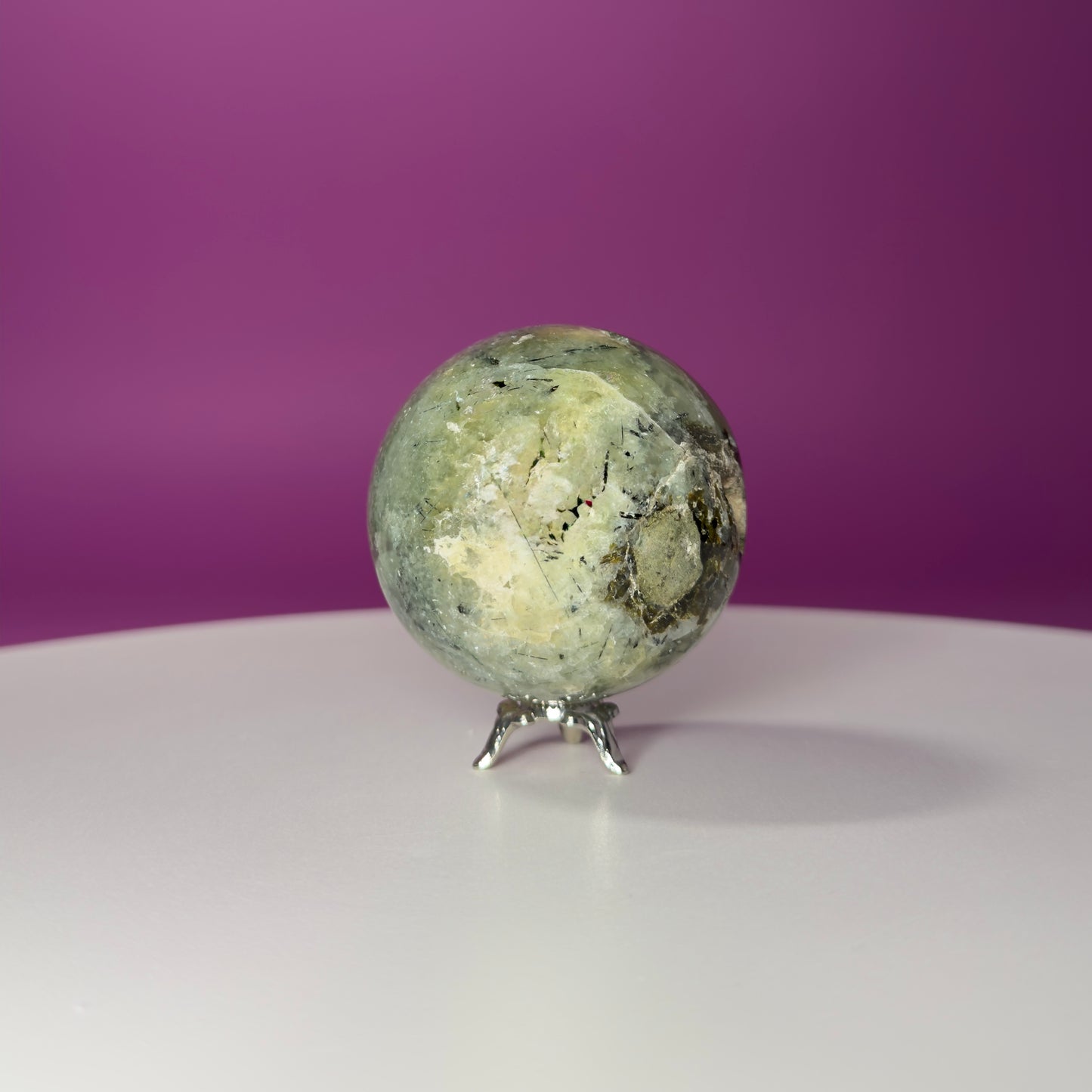 Prehnite Sphere with Stand 240g | Healing Crystal Ball | Heart Chakra Stone | Home Decor Gift