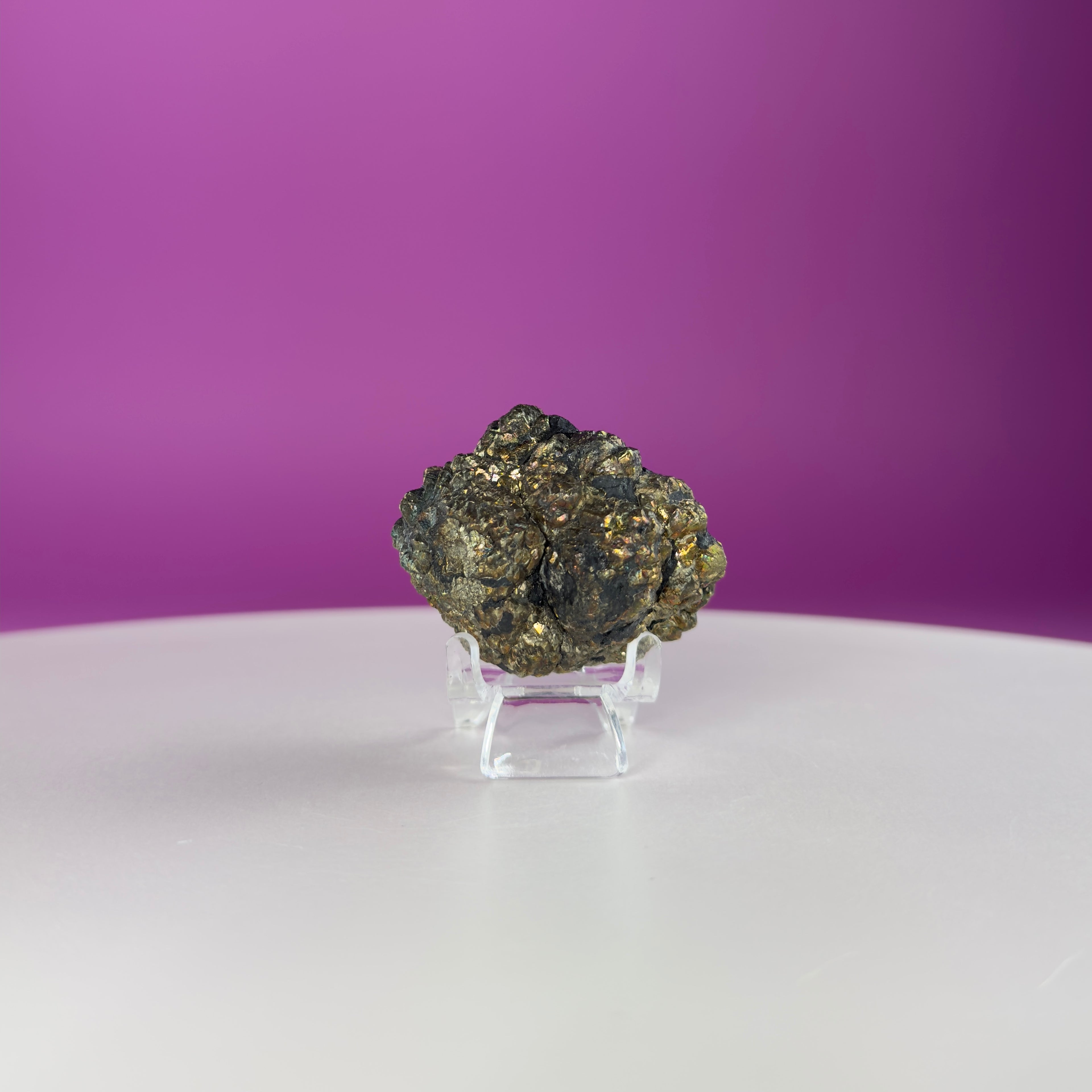 Iridescent Pyrite Specimen – 117g Abundance & Prosperity Crystal from Pakistan (With Stand)