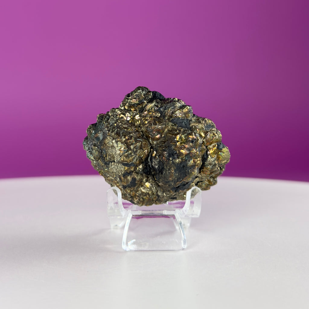 Iridescent Pyrite Specimen – 117g Abundance & Prosperity Crystal from Pakistan (With Stand)