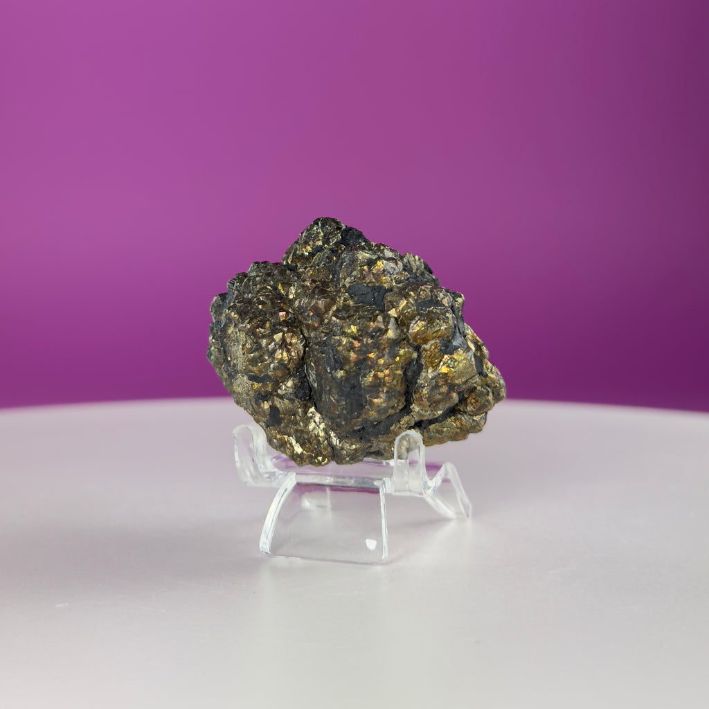 Iridescent Pyrite Specimen – 117g Abundance & Prosperity Crystal from Pakistan (With Stand)