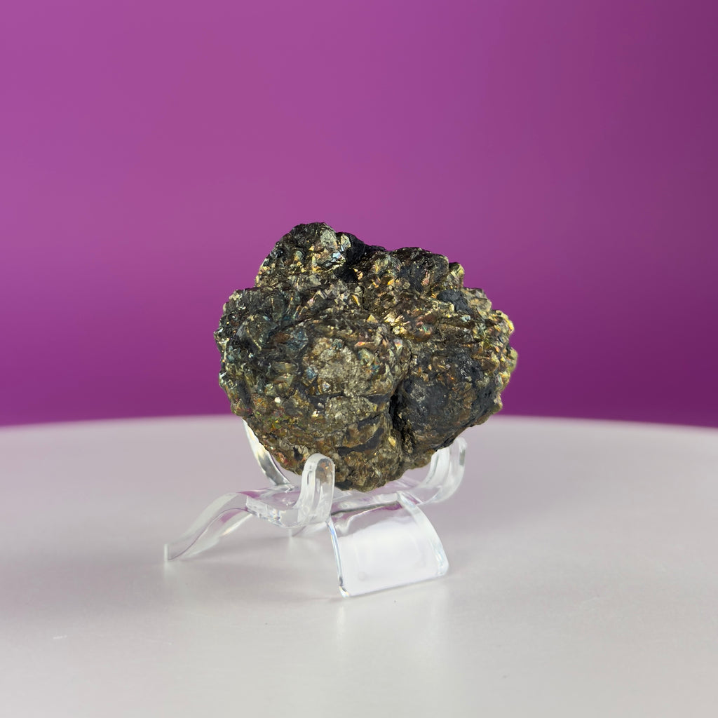 Iridescent Pyrite Specimen – 117g Abundance & Prosperity Crystal from Pakistan (With Stand)