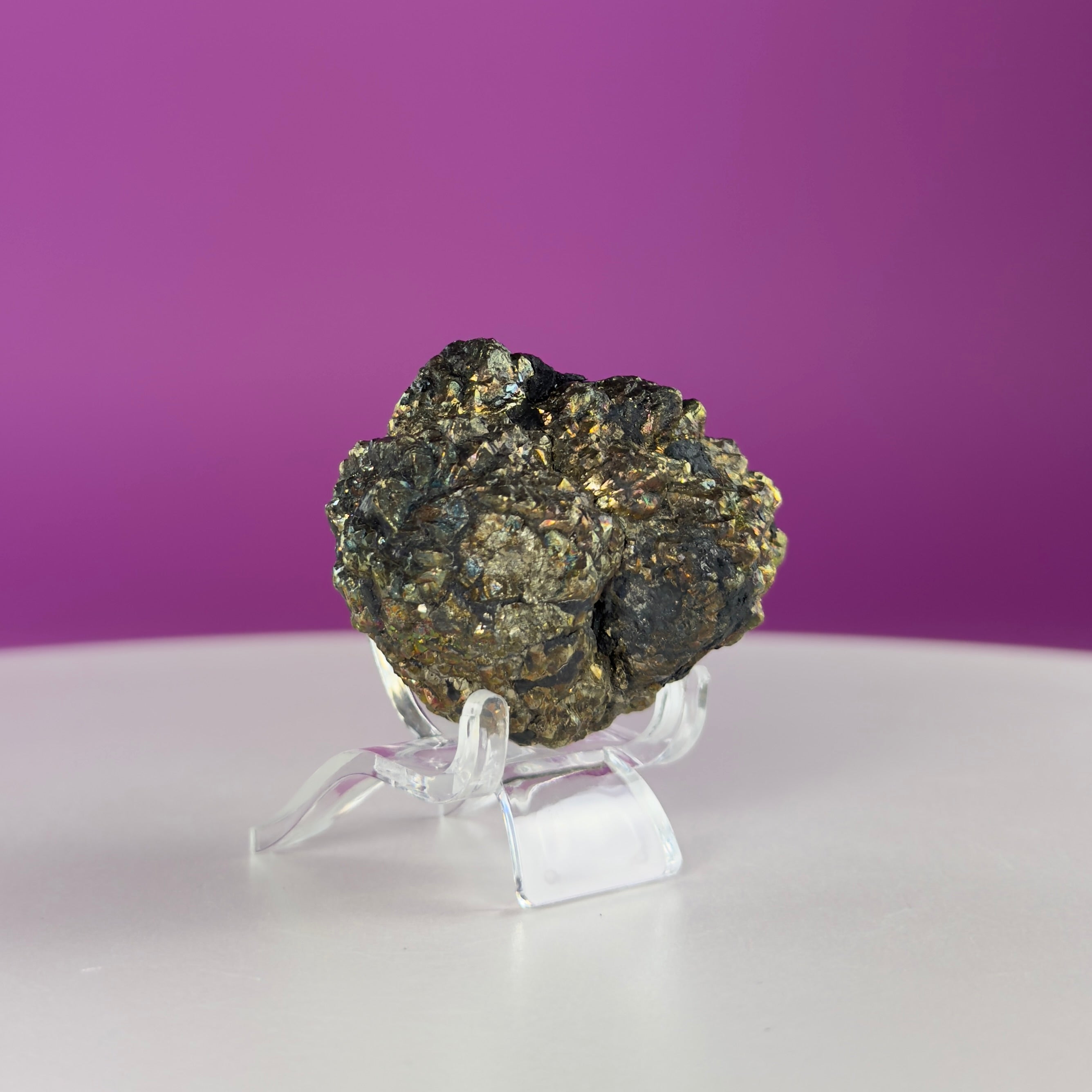 Iridescent Pyrite Specimen – 117g Abundance & Prosperity Crystal from Pakistan (With Stand)