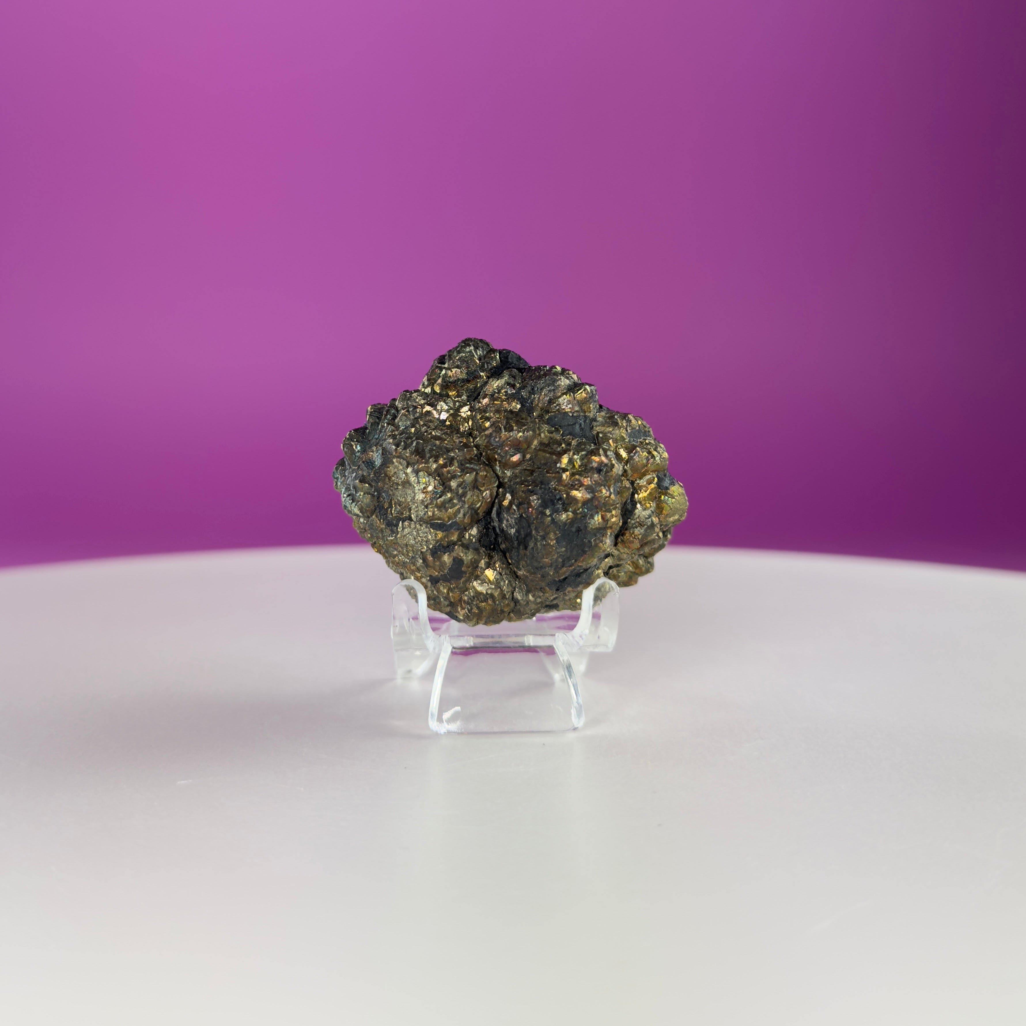 Iridescent Pyrite Specimen – 117g Abundance & Prosperity Crystal from Pakistan (With Stand)