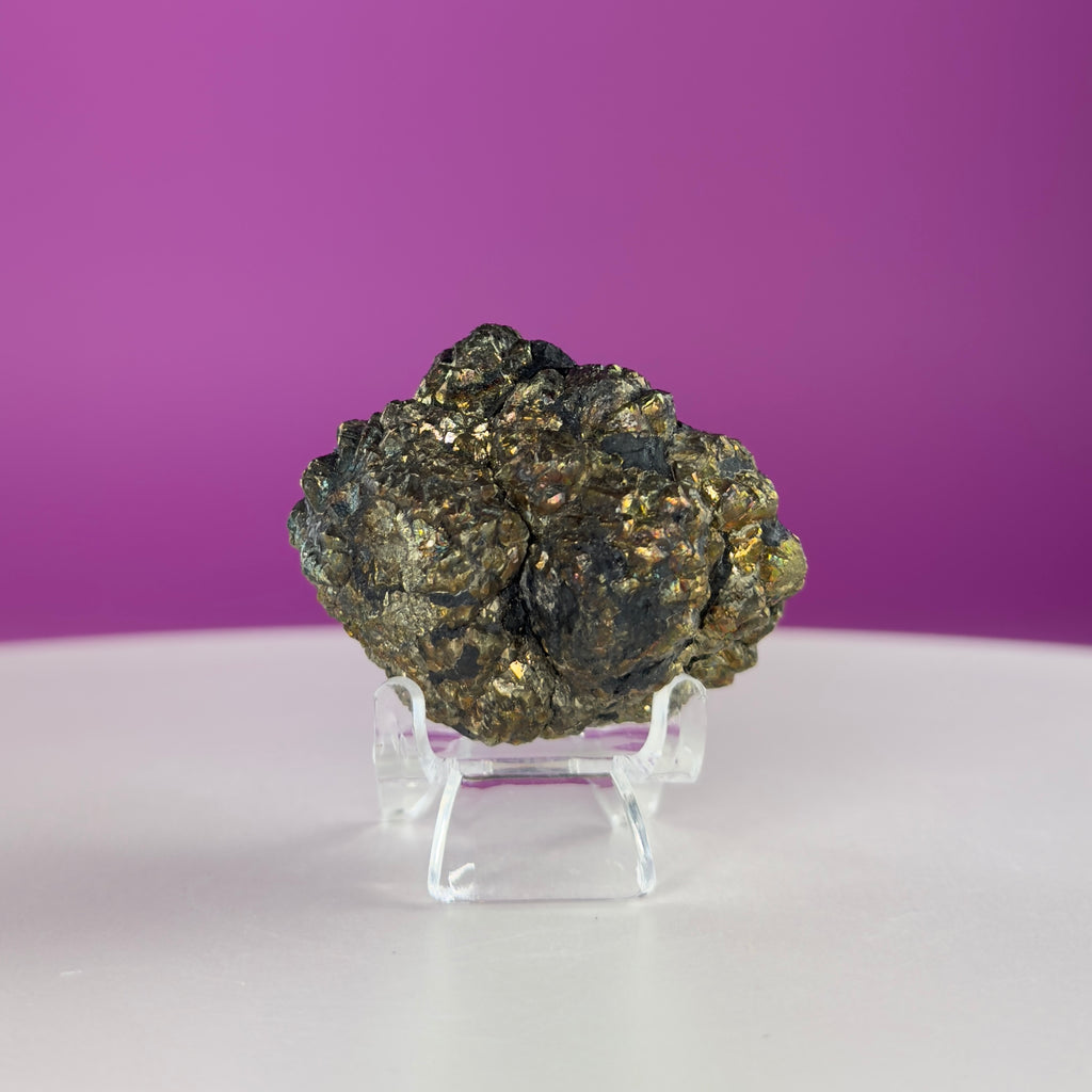 Iridescent Pyrite Specimen – 117g Abundance & Prosperity Crystal from Pakistan (With Stand)