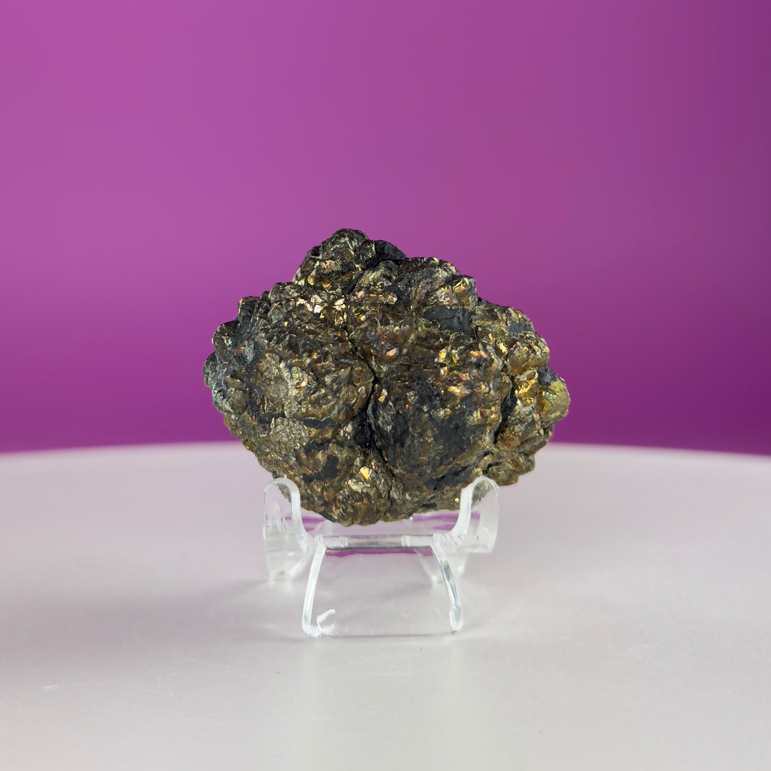 Iridescent Pyrite Specimen – 117g Abundance & Prosperity Crystal from Pakistan (With Stand)