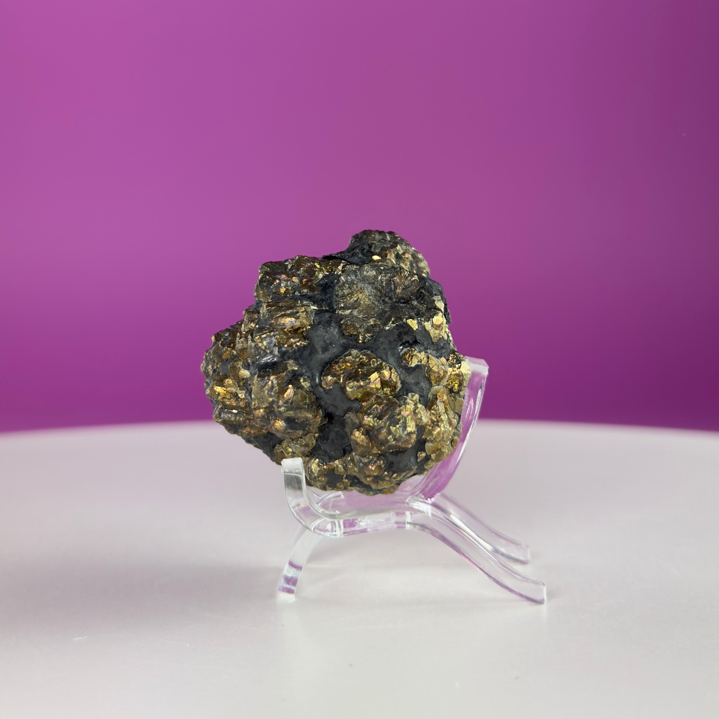 Iridescent Pyrite Specimen – 117g Abundance & Prosperity Crystal from Pakistan (With Stand)