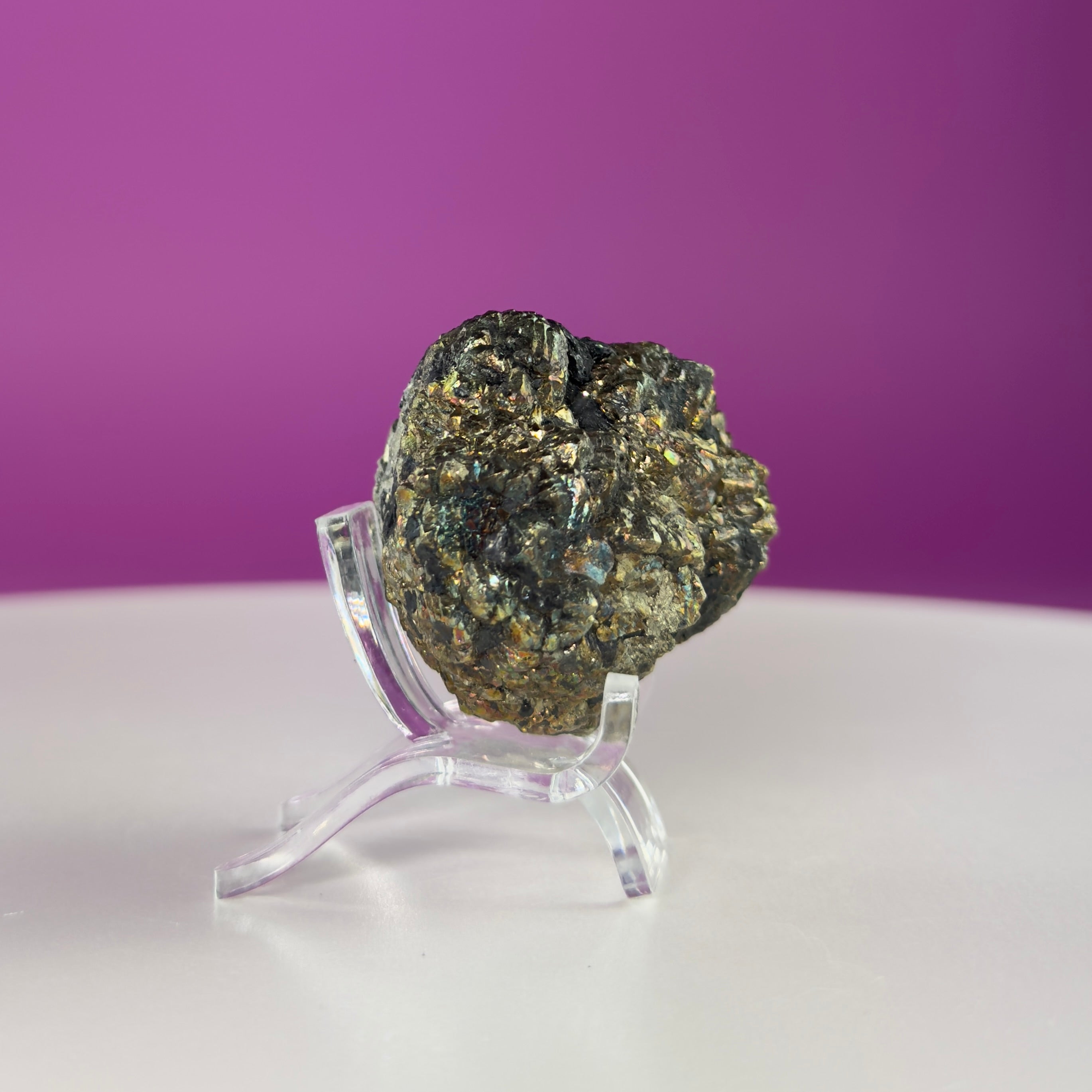 Iridescent Pyrite Specimen – 117g Abundance & Prosperity Crystal from Pakistan (With Stand)
