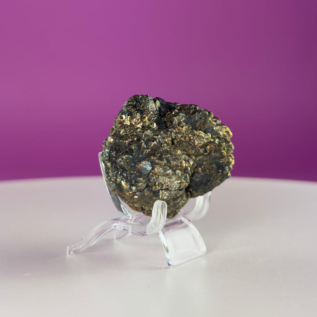 Iridescent Pyrite Specimen – 117g Abundance & Prosperity Crystal from Pakistan (With Stand)