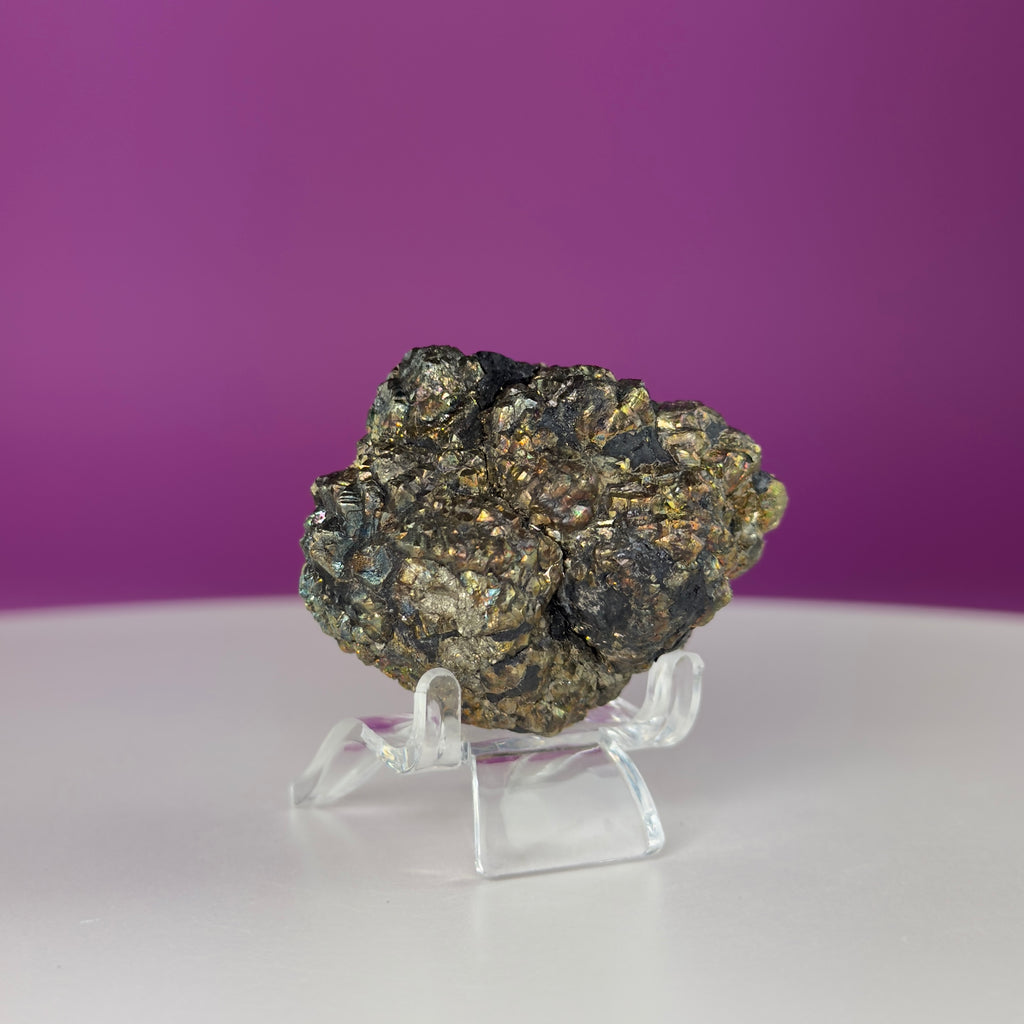 Iridescent Pyrite Specimen – 117g Abundance & Prosperity Crystal from Pakistan (With Stand)