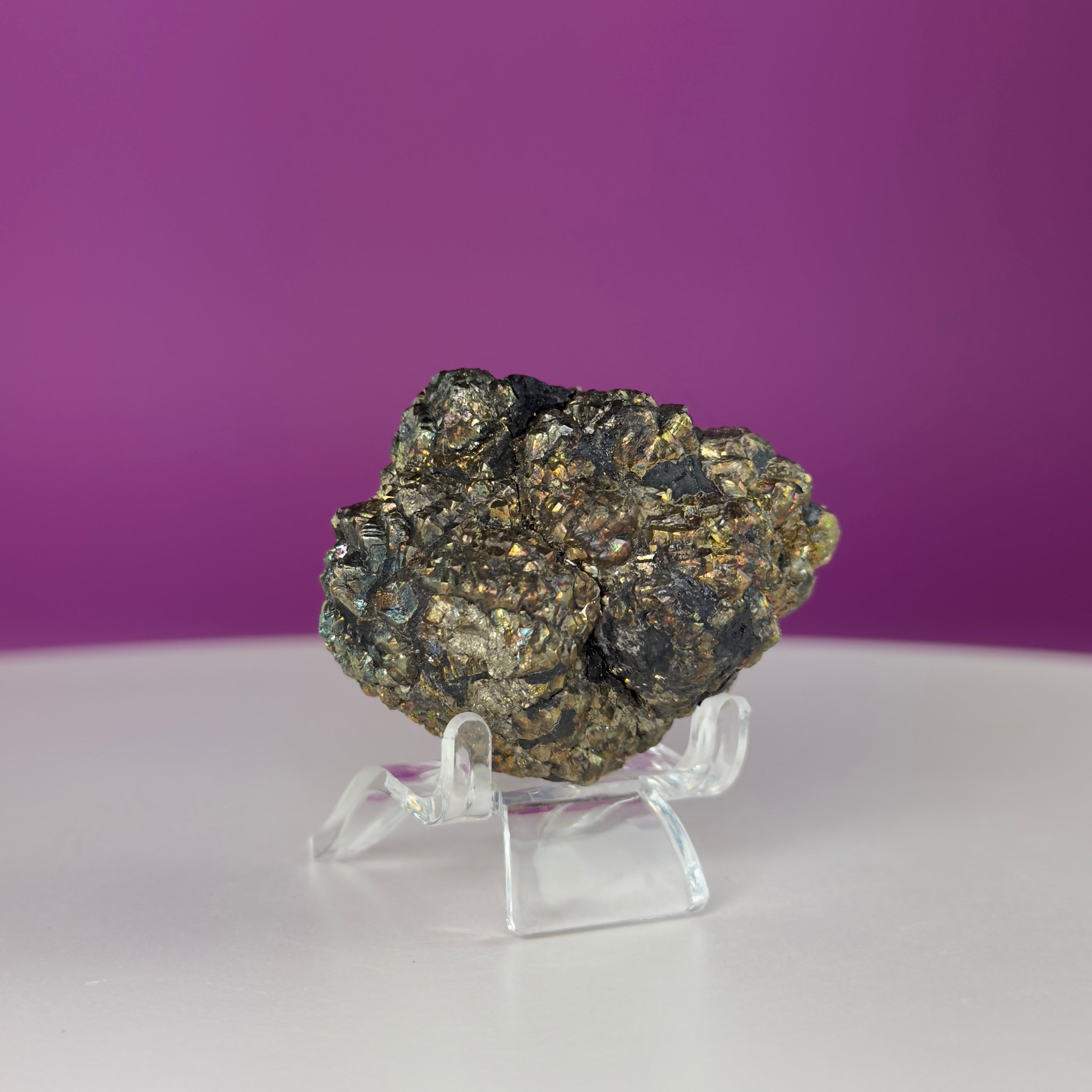 Iridescent Pyrite Specimen – 117g Abundance & Prosperity Crystal from Pakistan (With Stand)