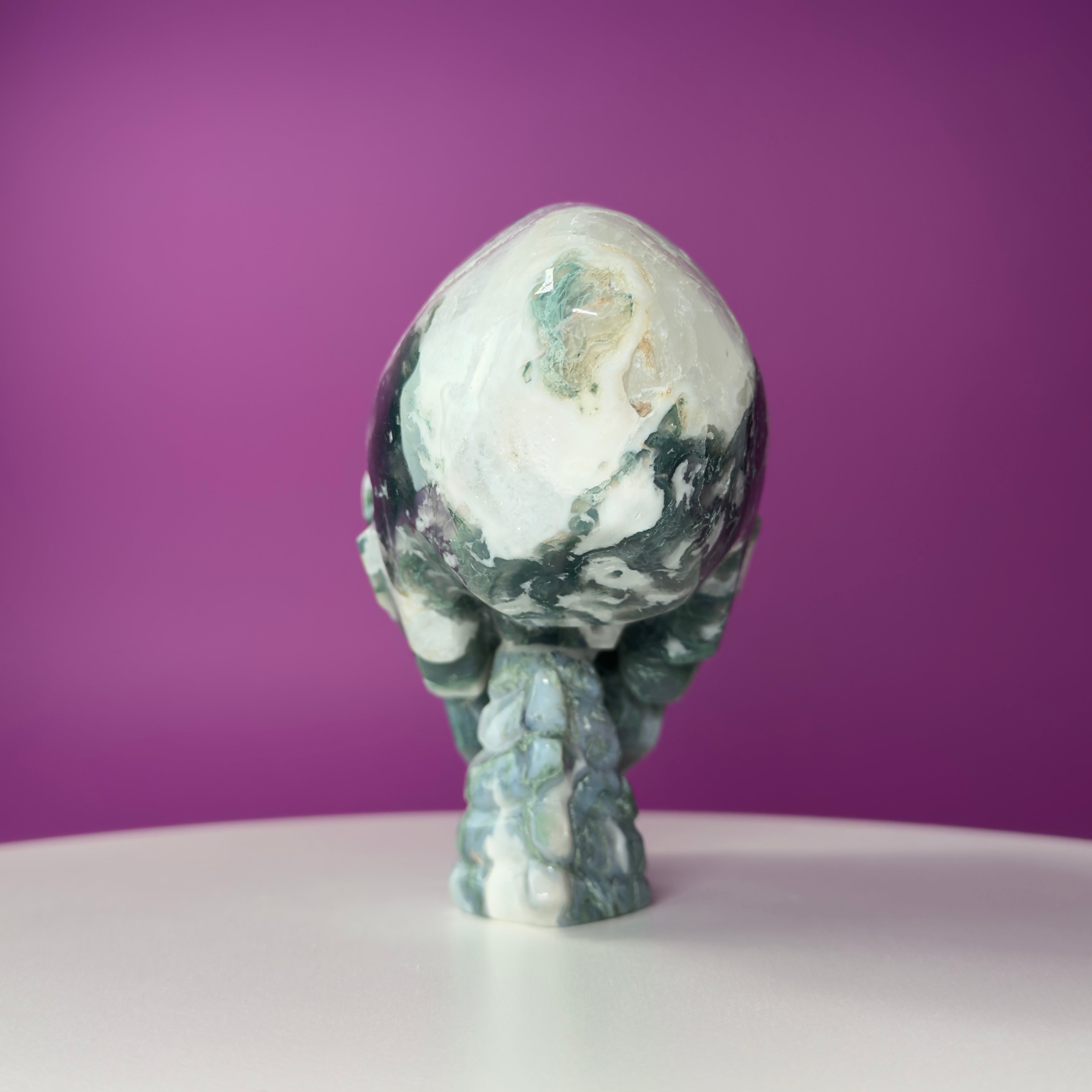 Moss Agate Alien Skull – 1313g Limited Edition Collector Statement Piece