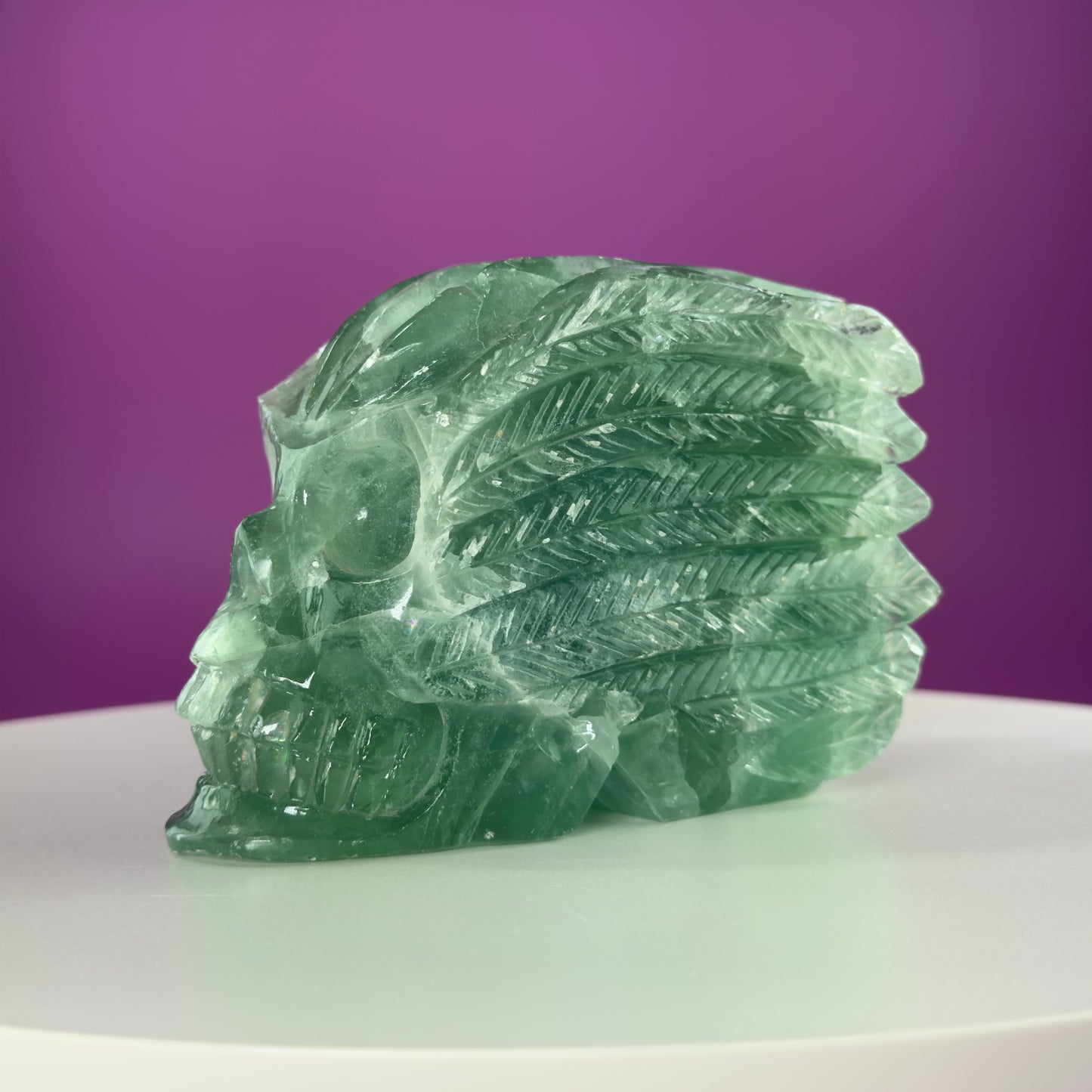 Green Fluorite Collector Skull – 1,743g UV Reactive Statement Carving