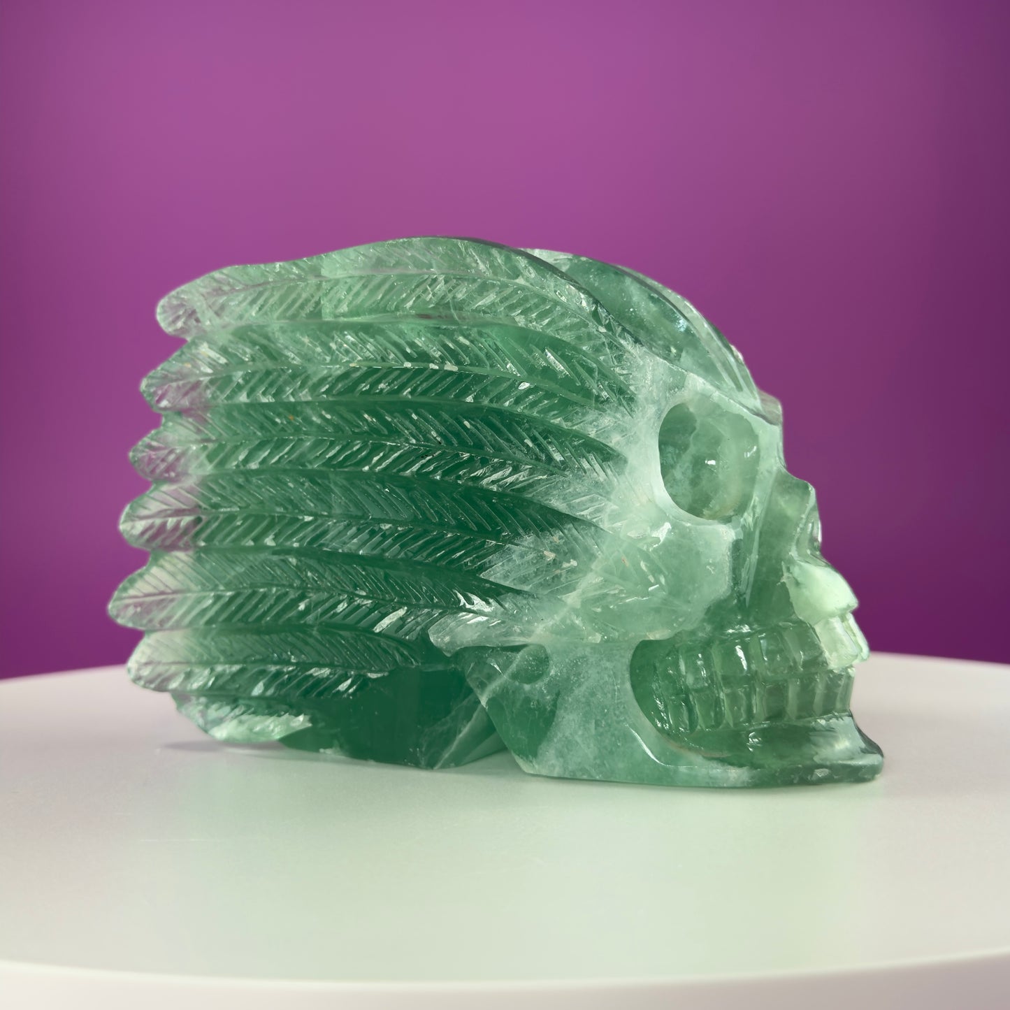 Green Fluorite Collector Skull – 1,743g UV Reactive Statement Carving