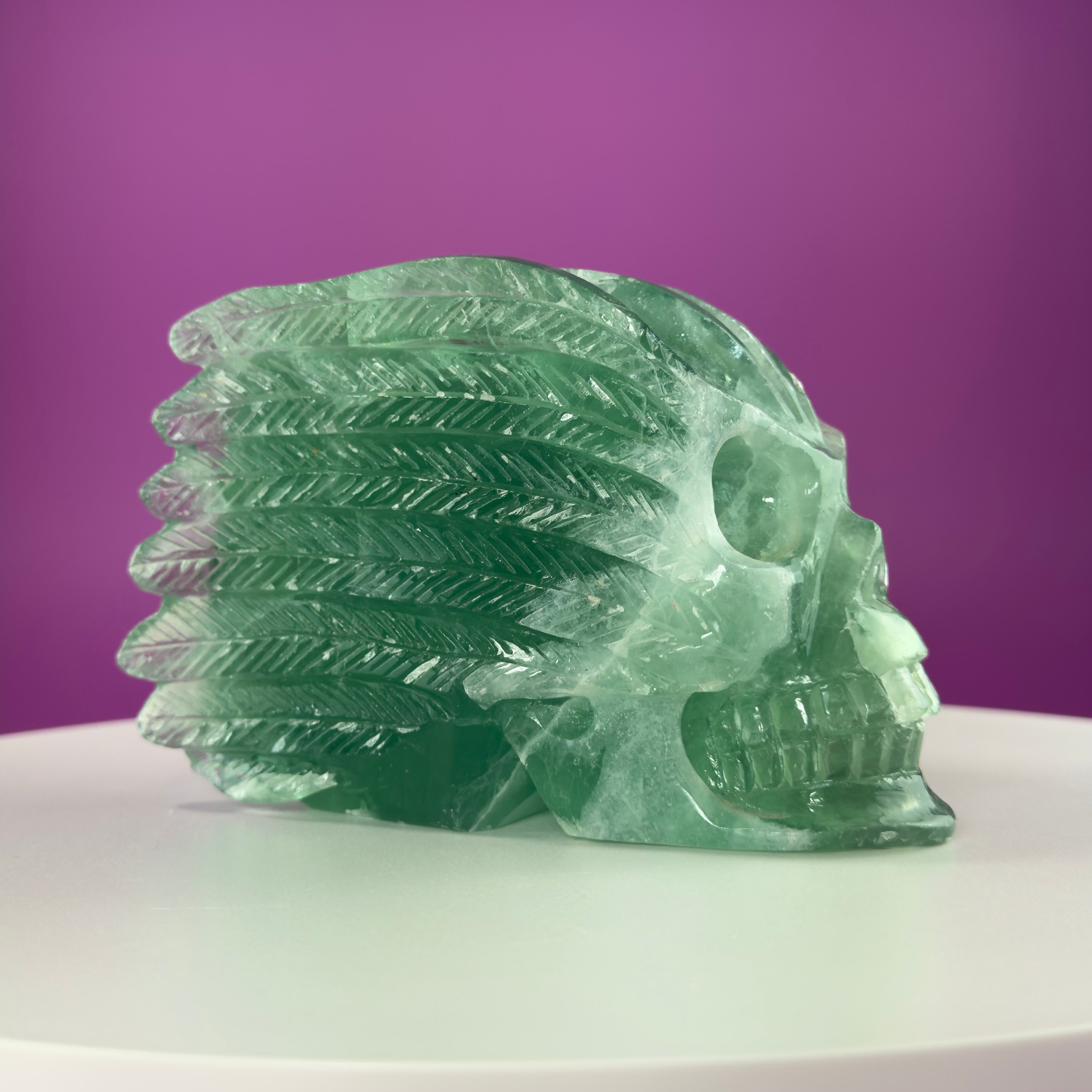 Green Fluorite Collector Skull – 1,743g UV Reactive Statement Carving