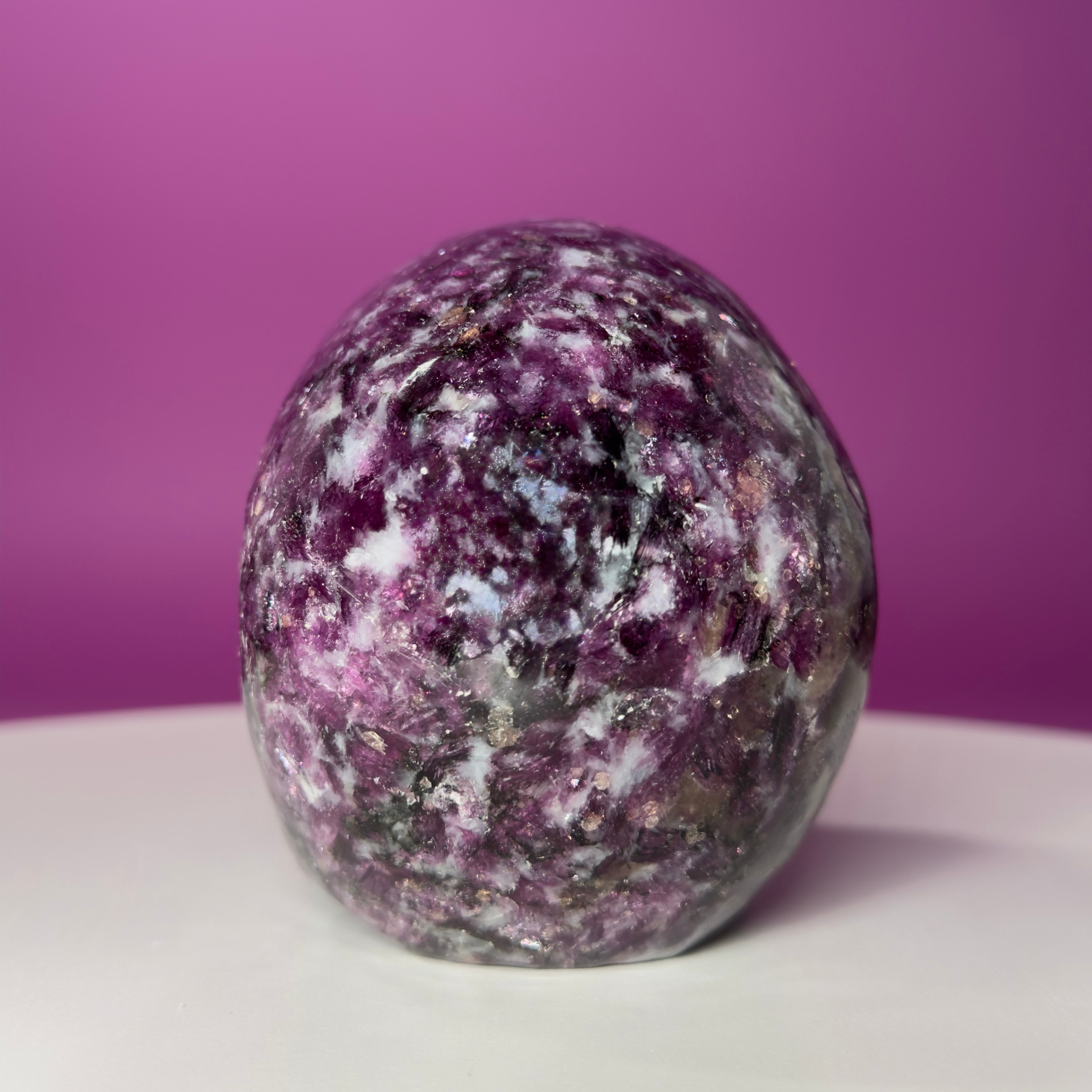 Gem Lepidolite & Smoky Quartz Collector Skull – 1,061g High Gloss