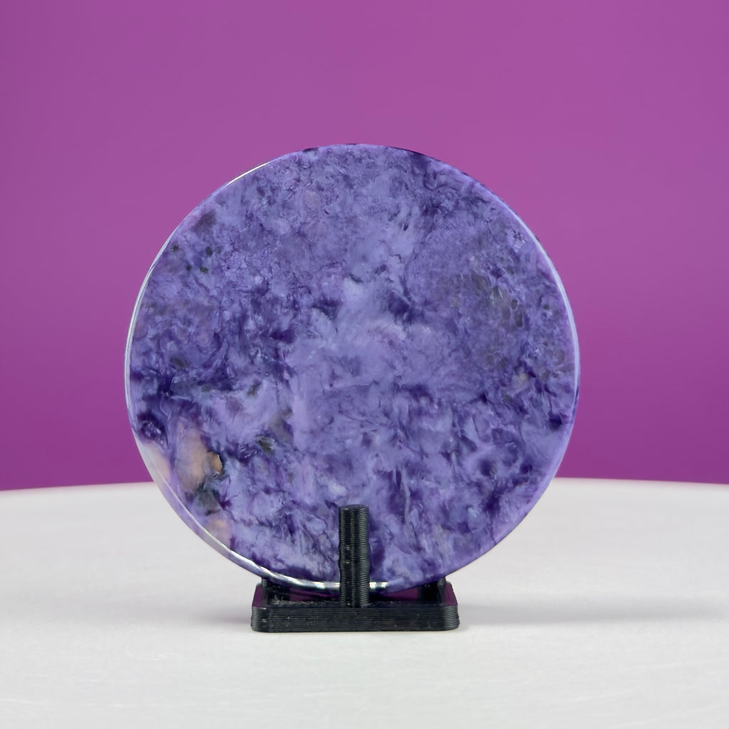 Charoite Disc with Stand | Russian Charoite | Purple Crystal – 43g