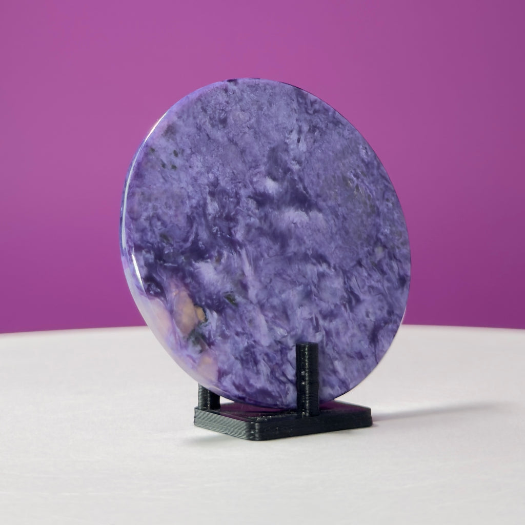 Charoite Disc with Stand | Russian Charoite | Purple Crystal – 43g