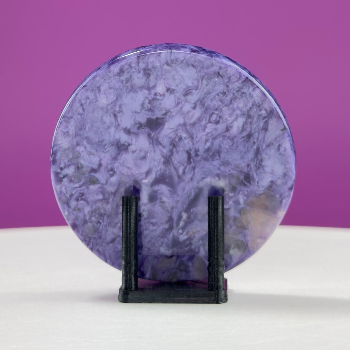 Charoite Disc with Stand | Russian Charoite | Purple Crystal – 43g