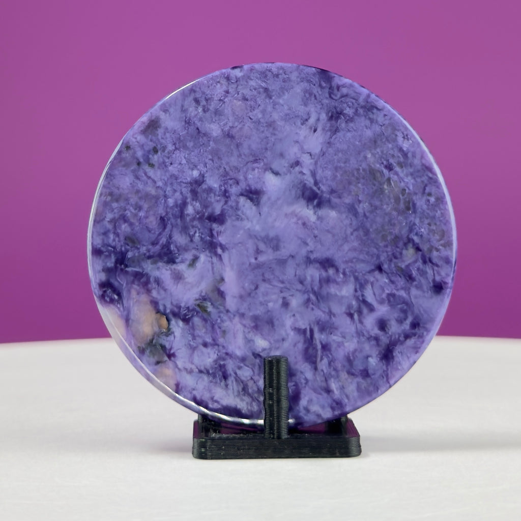 Charoite Disc with Stand | Russian Charoite | Purple Crystal – 43g