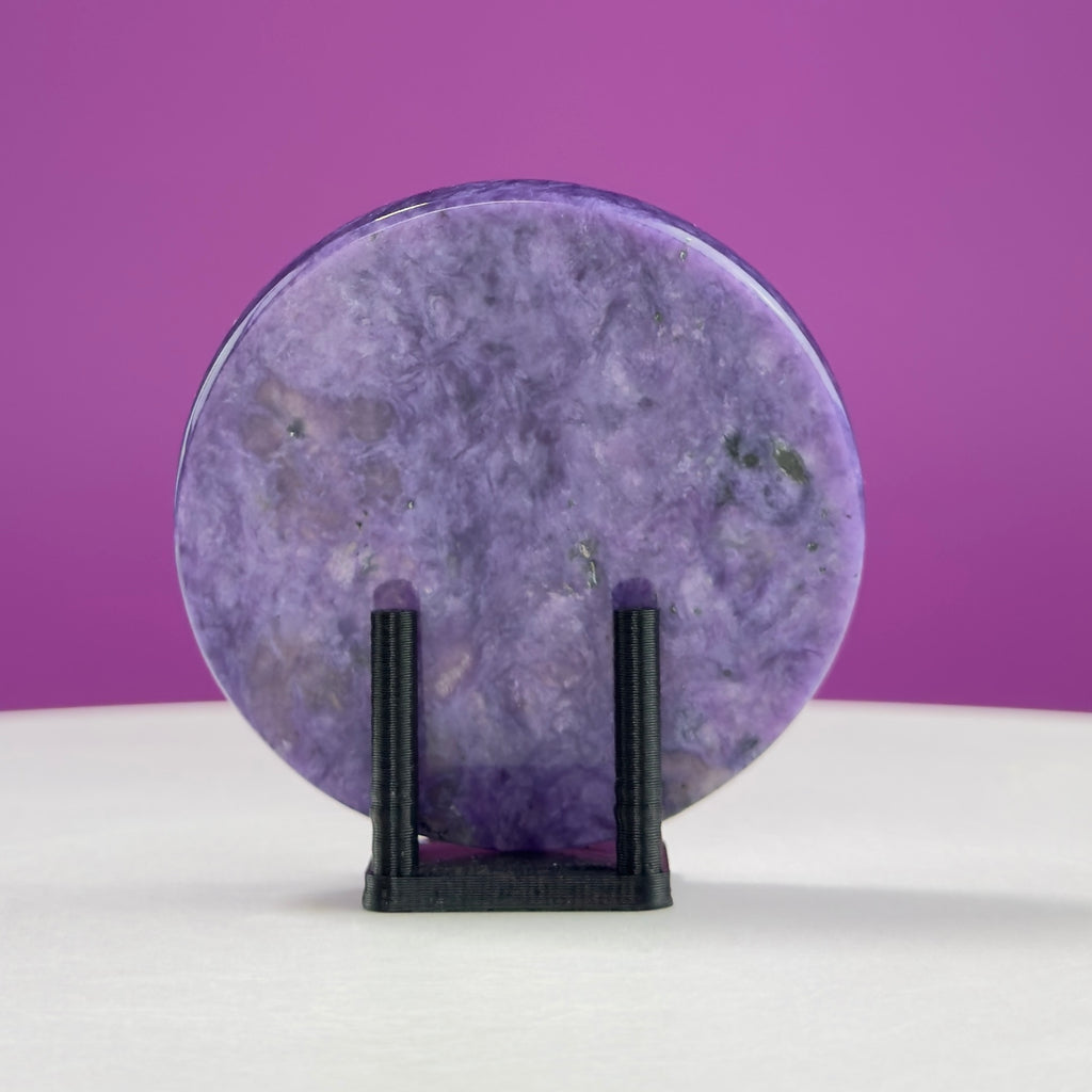 Charoite Disc with Stand | Russian Charoite | Purple Crystal – 45g