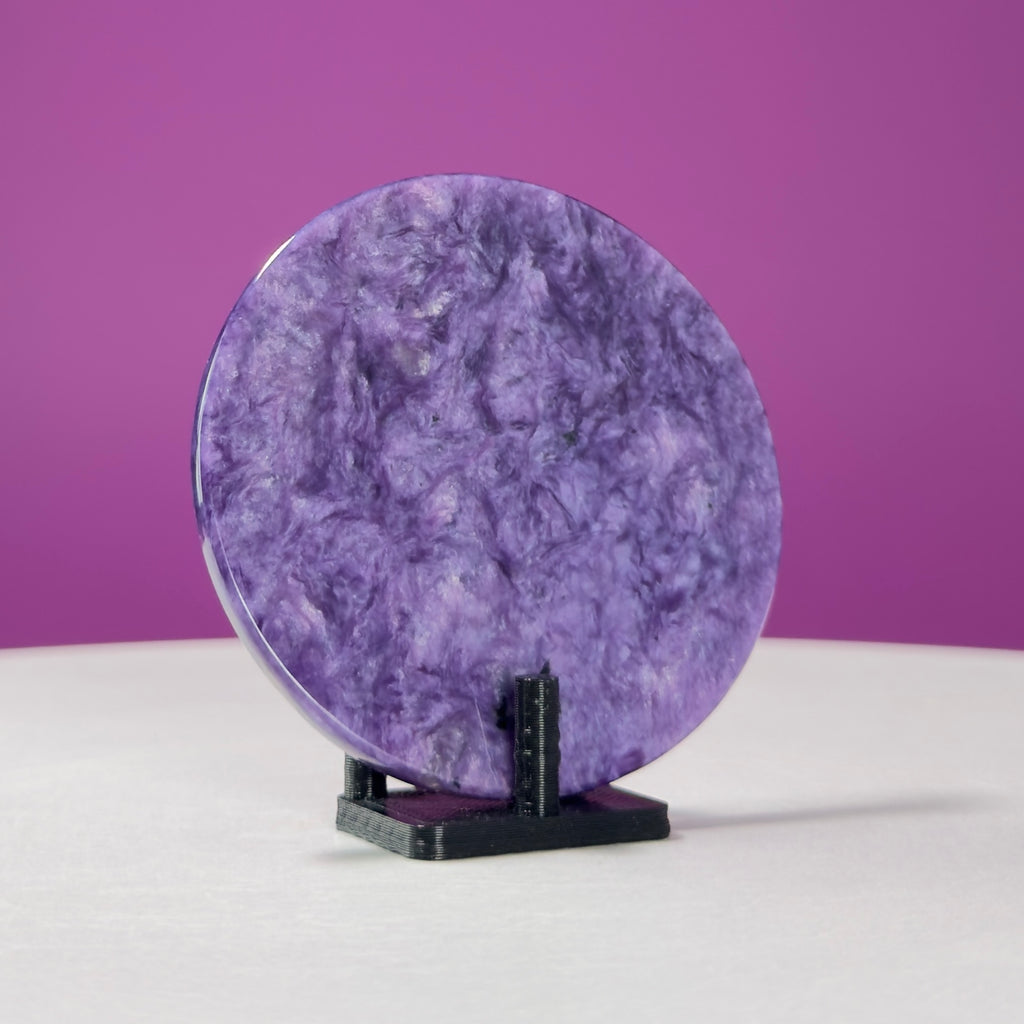 Charoite Disc with Stand | Russian Charoite | Purple Crystal – 45g