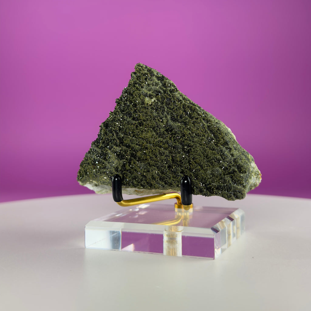 Epidote on Quartz Specimen from Turkey – Natural Crystal Mineral Display 250g