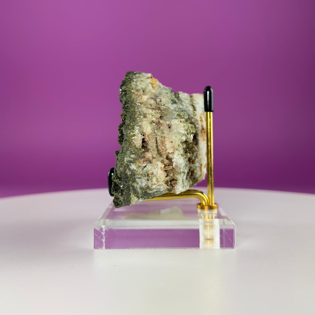 Epidote on Quartz Specimen from Turkey – Natural Crystal Mineral Display 250g