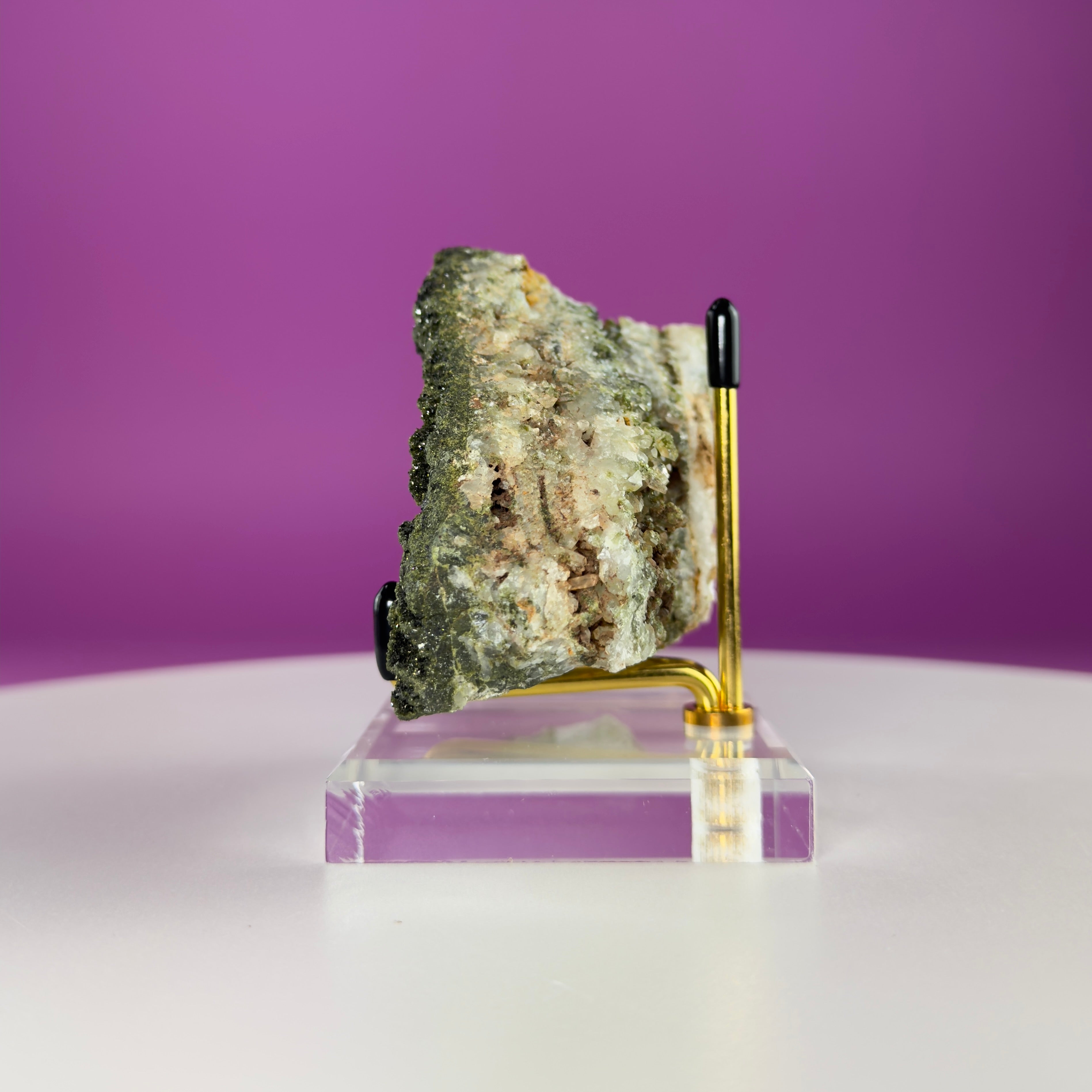 Epidote on Quartz Specimen from Turkey – Natural Crystal Mineral Display 250g