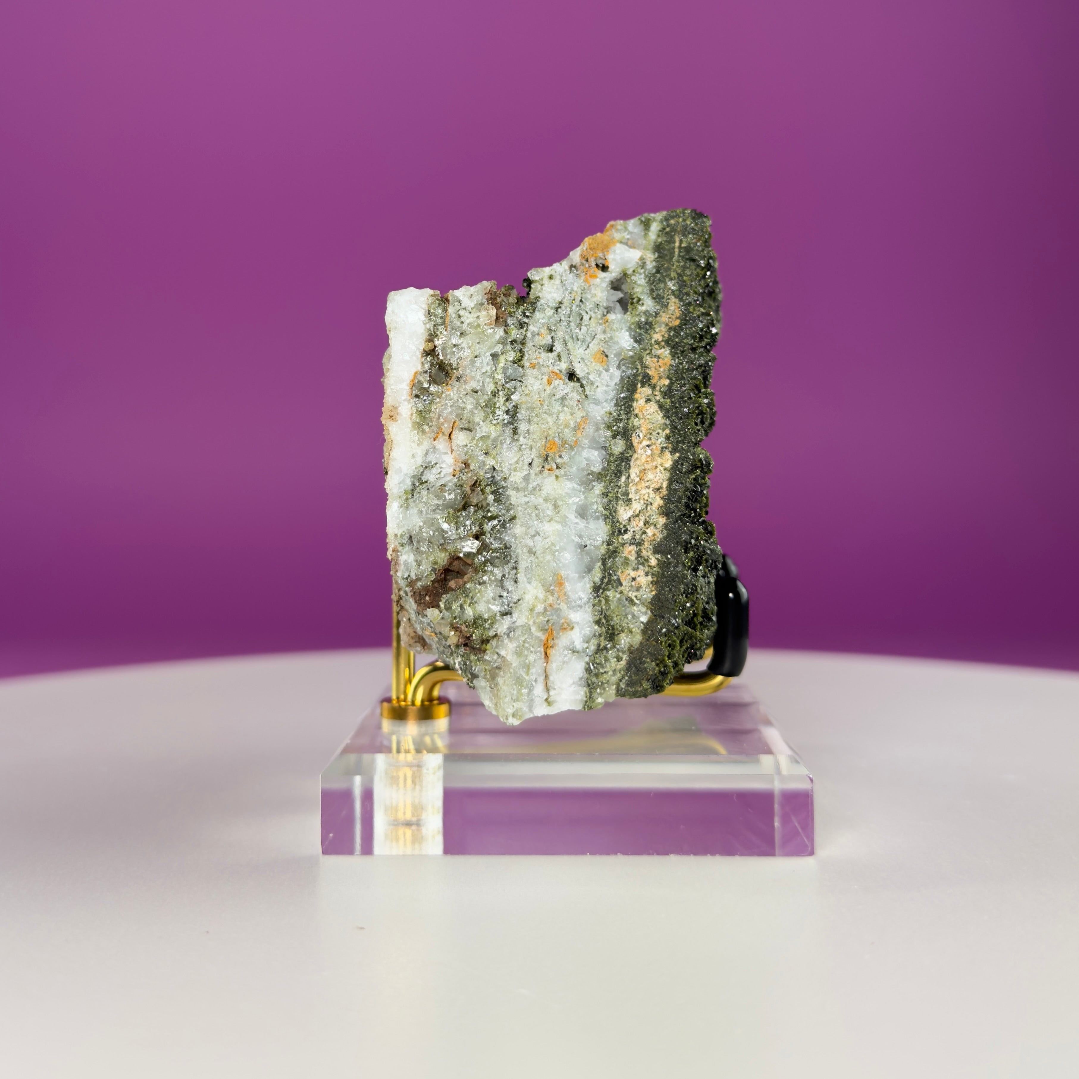 Epidote on Quartz Specimen from Turkey – Natural Crystal Mineral Display 250g