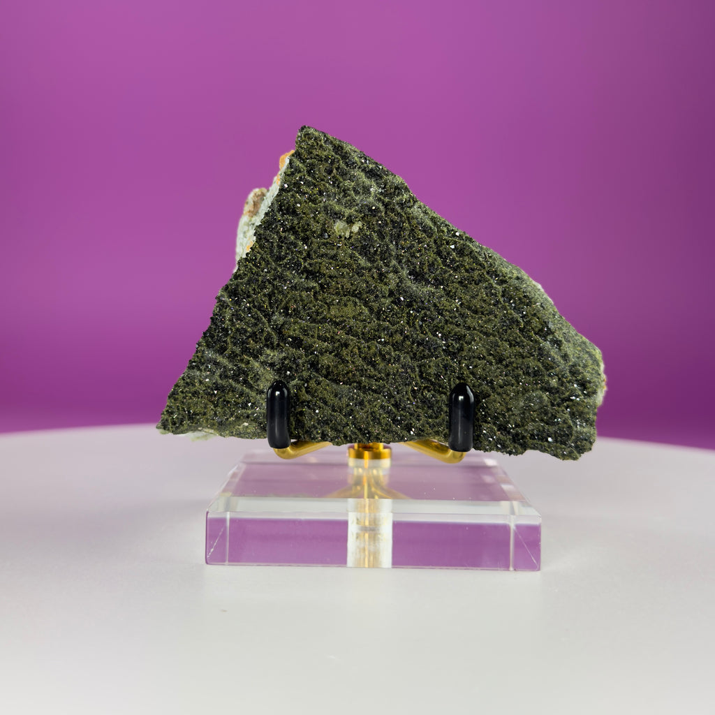 Epidote on Quartz Specimen from Turkey – Natural Crystal Mineral Display 250g