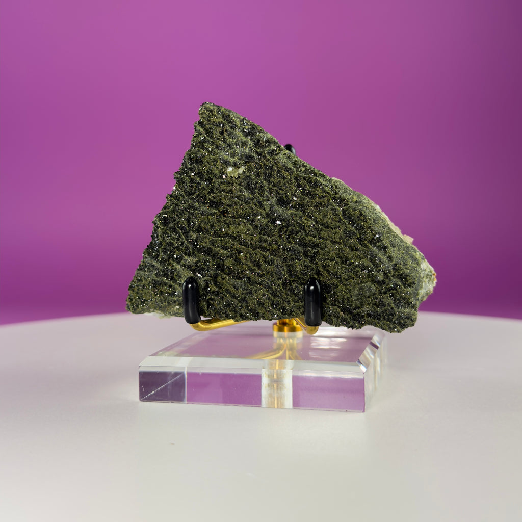 Epidote on Quartz Specimen from Turkey – Natural Crystal Mineral Display 250g