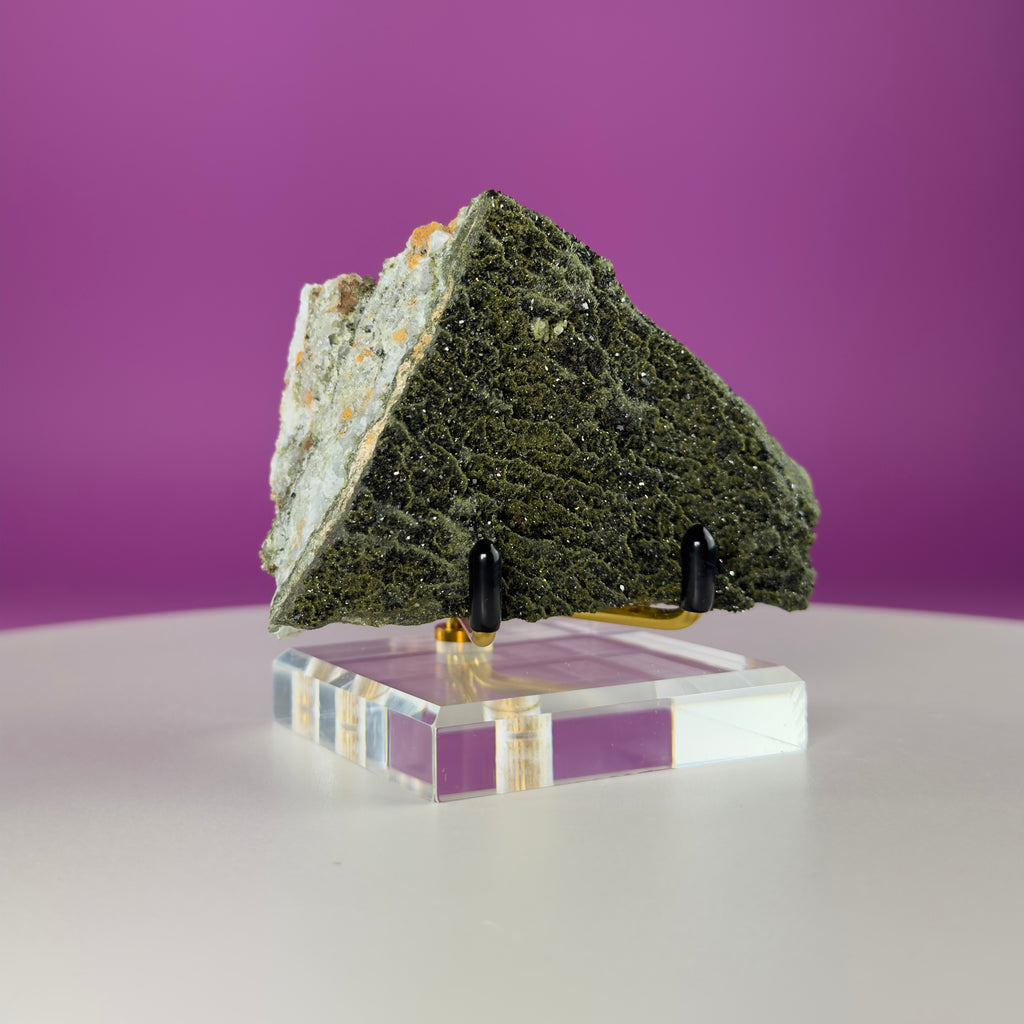Epidote on Quartz Specimen from Turkey – Natural Crystal Mineral Display 250g