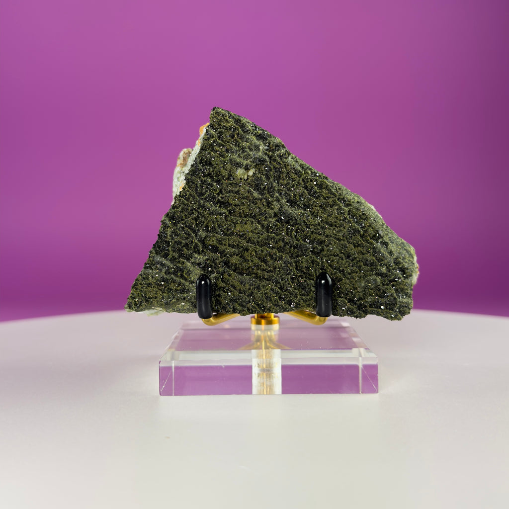 Epidote on Quartz Specimen from Turkey – Natural Crystal Mineral Display 250g