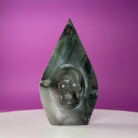 African Bloodstone Skull Flame Carving – 370g Crystal Skull