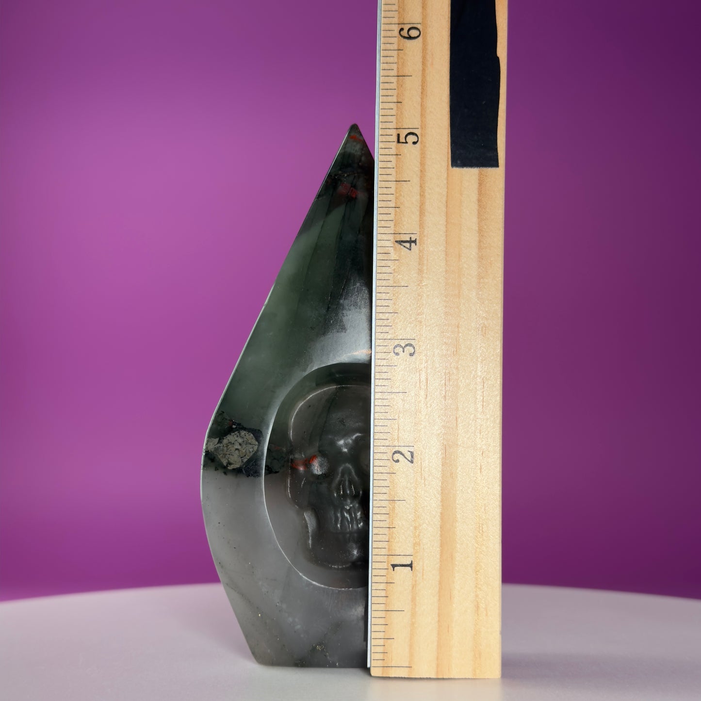 African Bloodstone Skull Flame Carving – 370g Crystal Skull