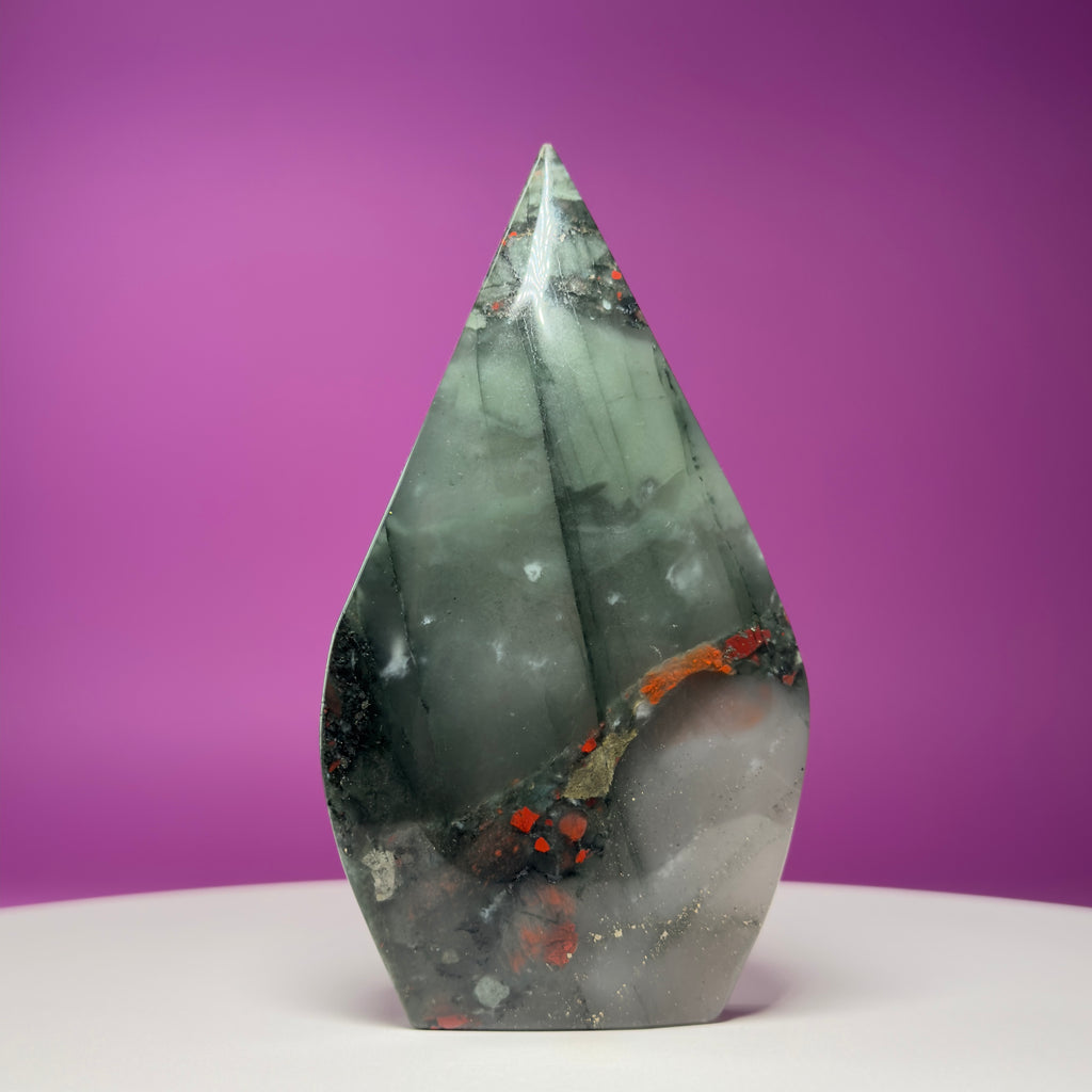 African Bloodstone Skull Flame Carving – 370g Crystal Skull