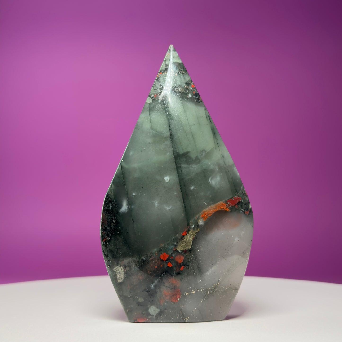 African Bloodstone Skull Flame Carving – 370g Crystal Skull