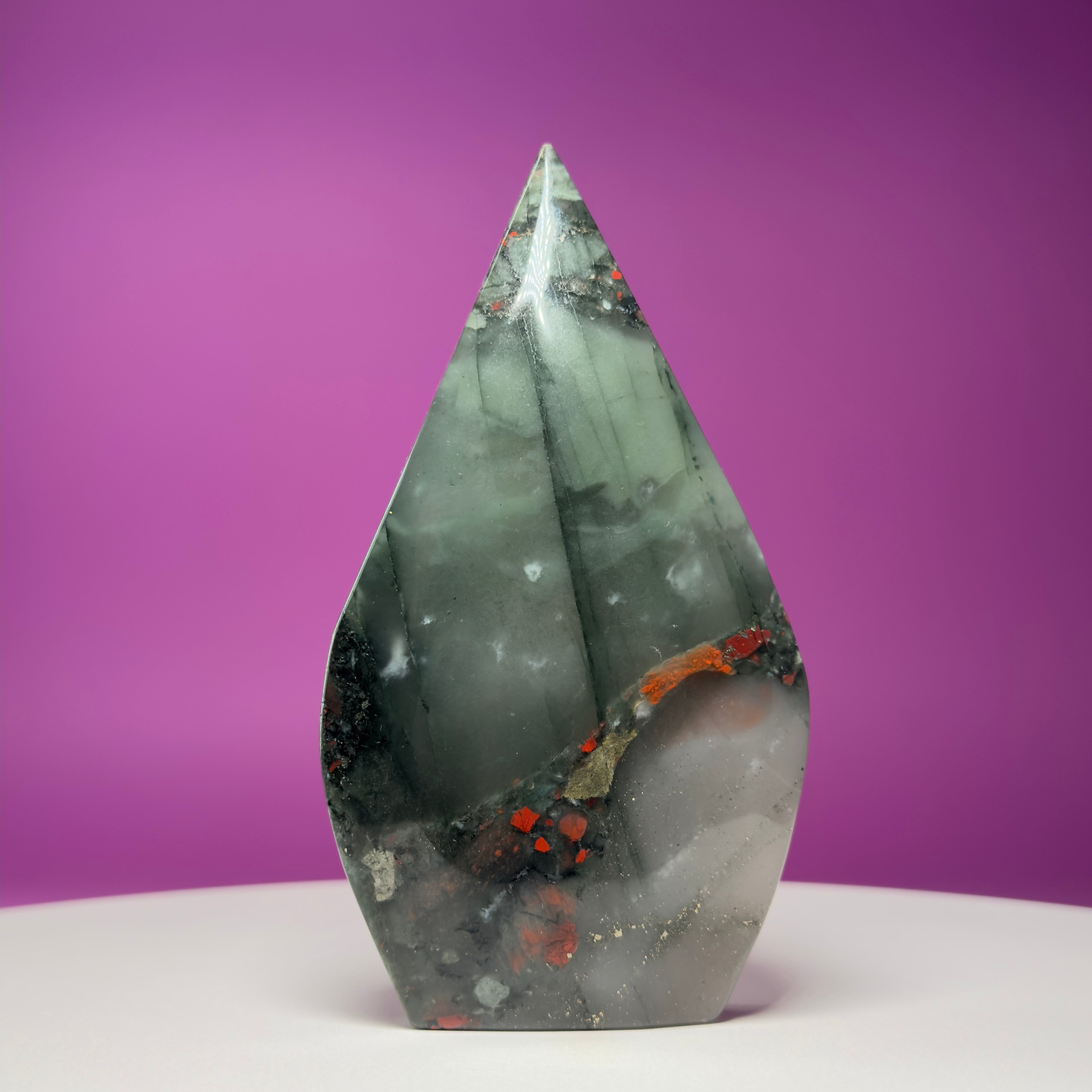 African Bloodstone Skull Flame Carving – 370g Crystal Skull