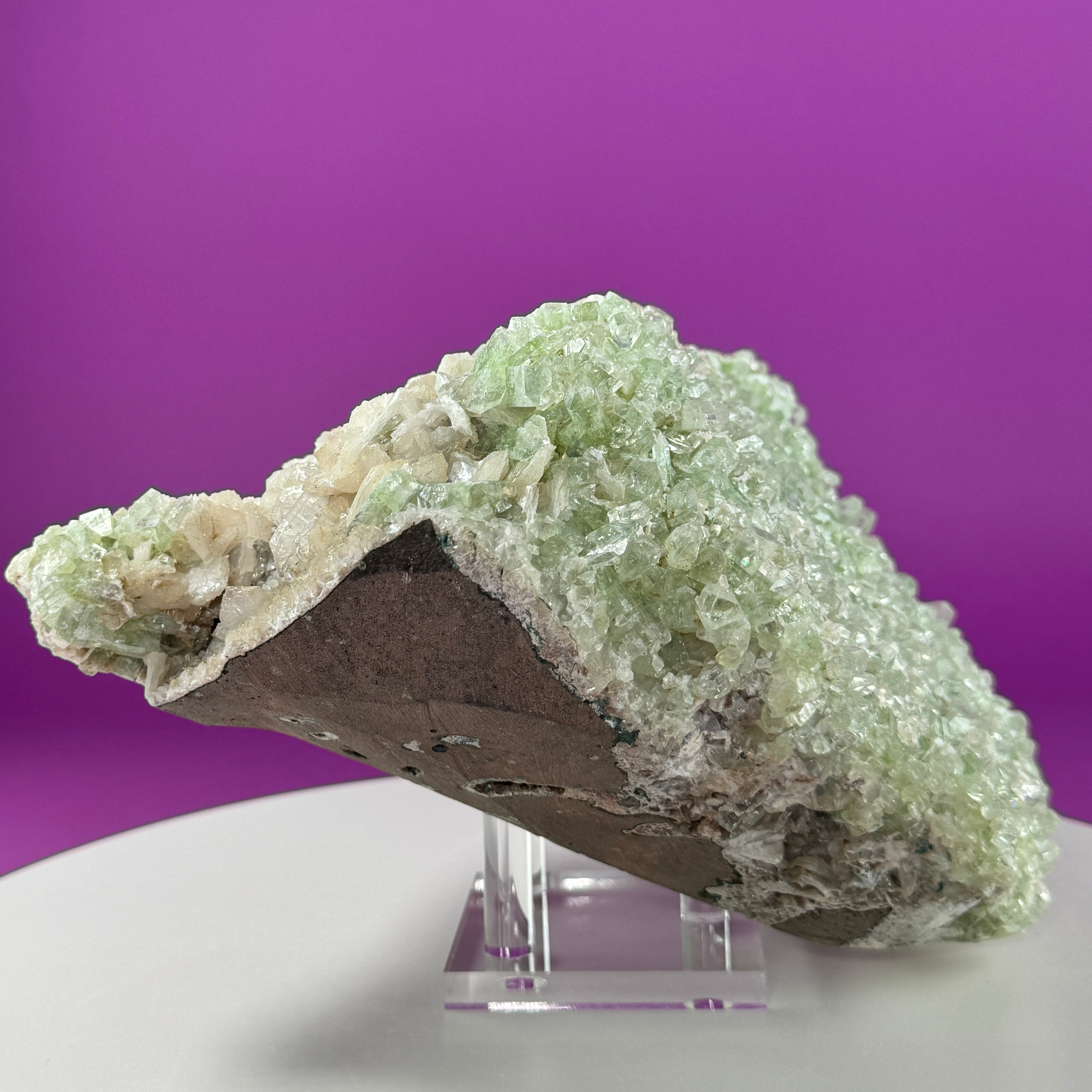 Large Zeolite Apophyllite Statement Cluster with Stand, 8+ Pounds