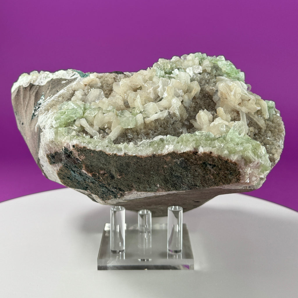 Large Zeolite Apophyllite Statement Cluster with Stand, 8+ Pounds