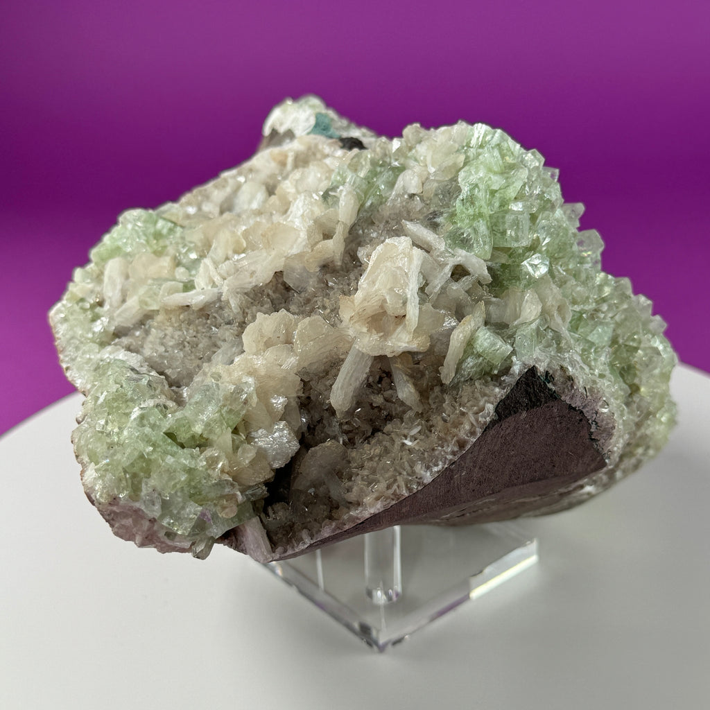 Large Zeolite Apophyllite Statement Cluster with Stand, 8+ Pounds