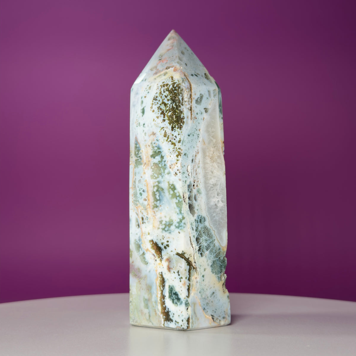 Large Ocean Jasper Tower – 873g Natural Crystal Point