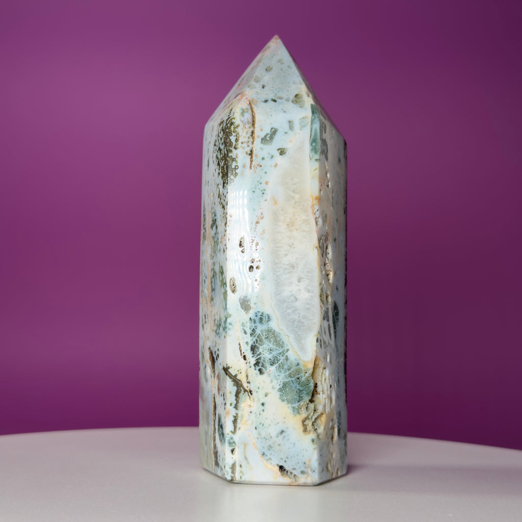 Large Ocean Jasper Tower – 873g Natural Crystal Point