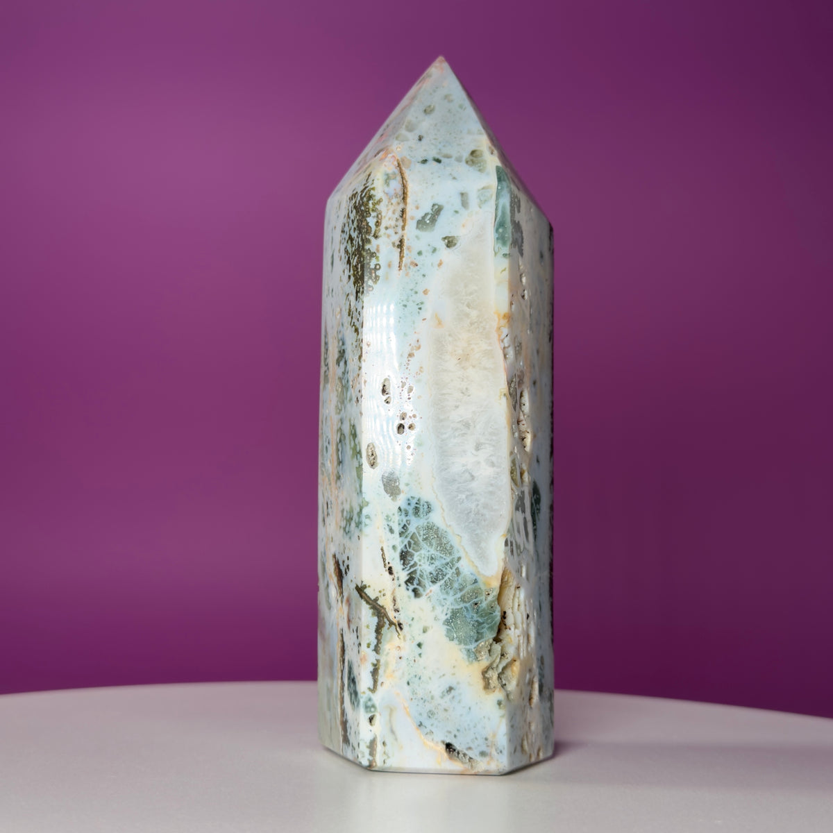 Large Ocean Jasper Tower – 873g Natural Crystal Point