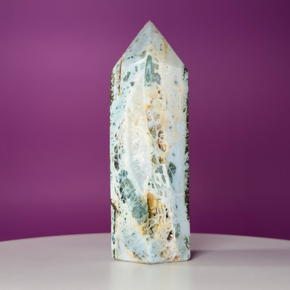 Large Ocean Jasper Tower – 873g Natural Crystal Point