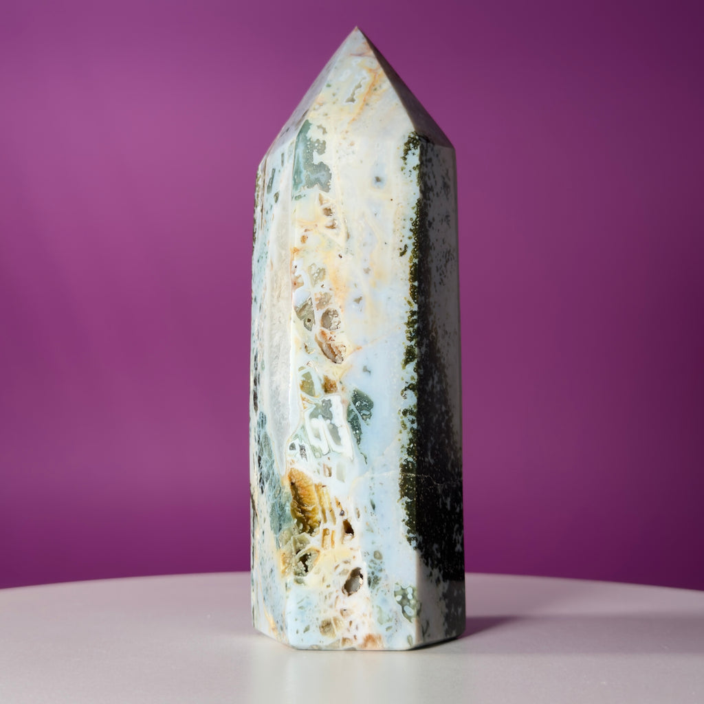 Large Ocean Jasper Tower – 873g Natural Crystal Point