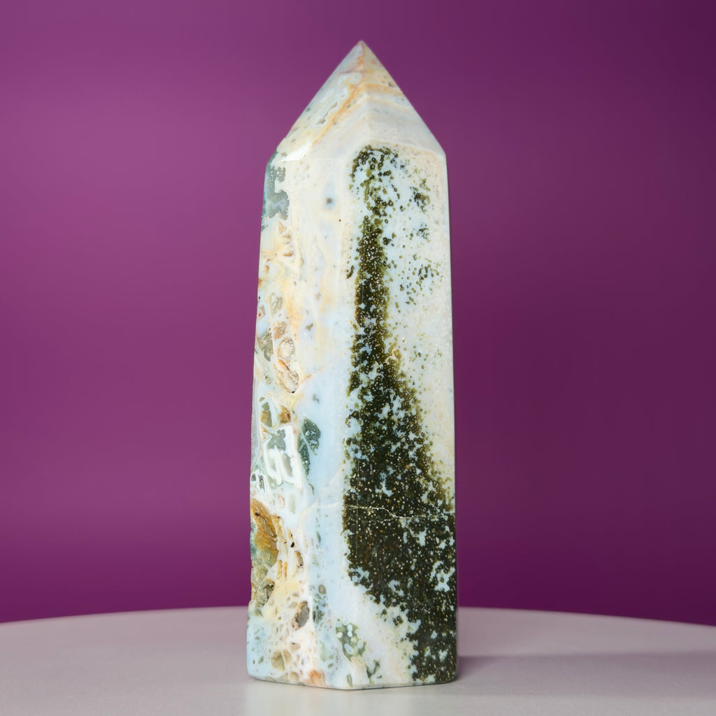 Large Ocean Jasper Tower – 873g Natural Crystal Point