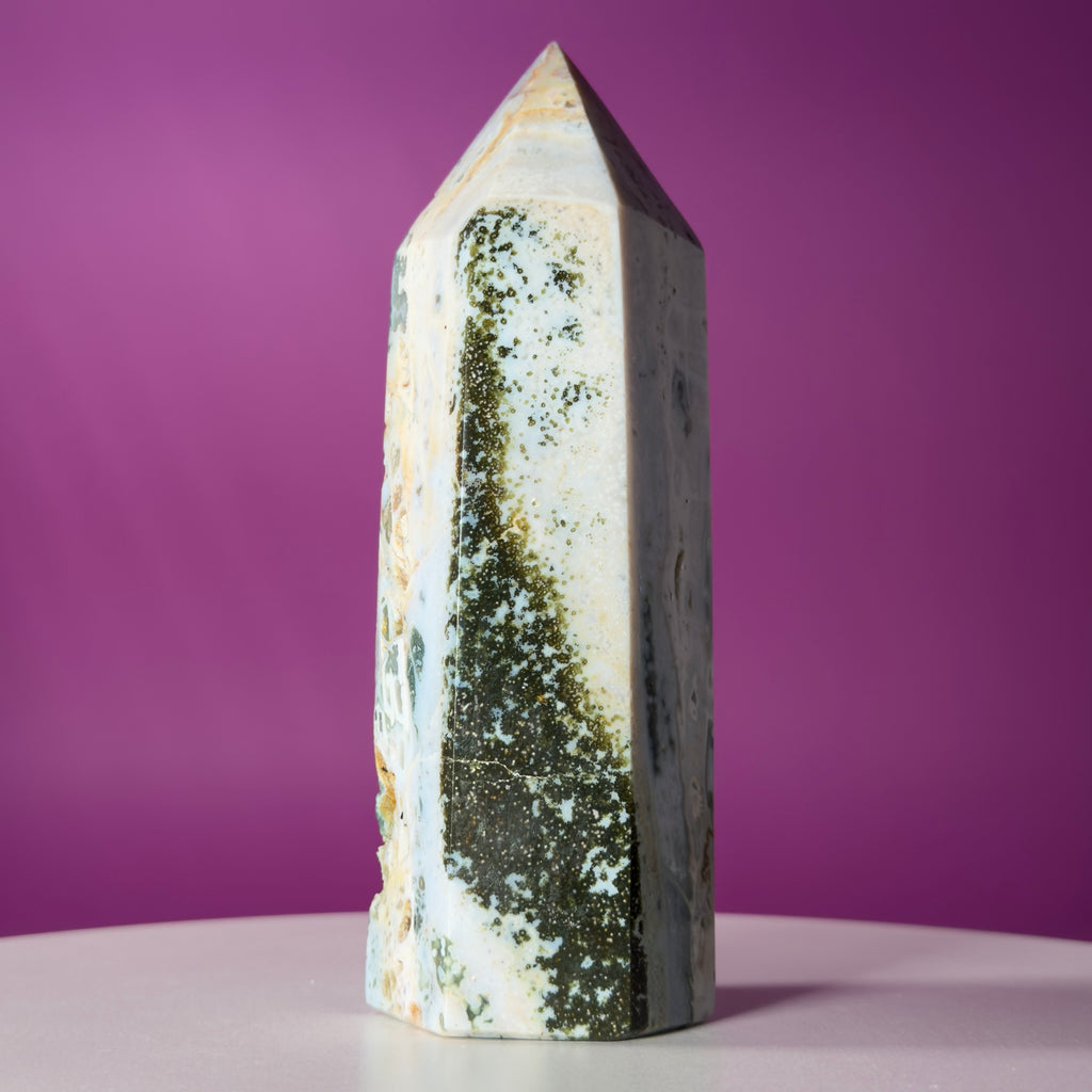 Large Ocean Jasper Tower – 873g Natural Crystal Point